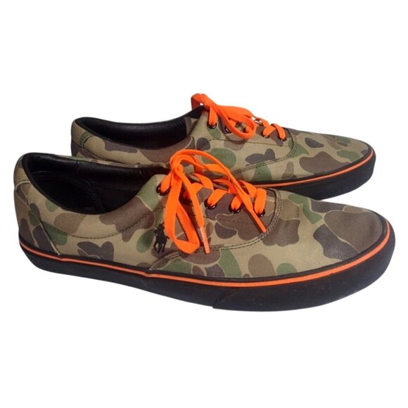 POLO RALPH LAUREN KEATON PONY SNEAKER SHOE CAMO MENS SIZE - 13 ORANGE Accents - Picture 1 of 7